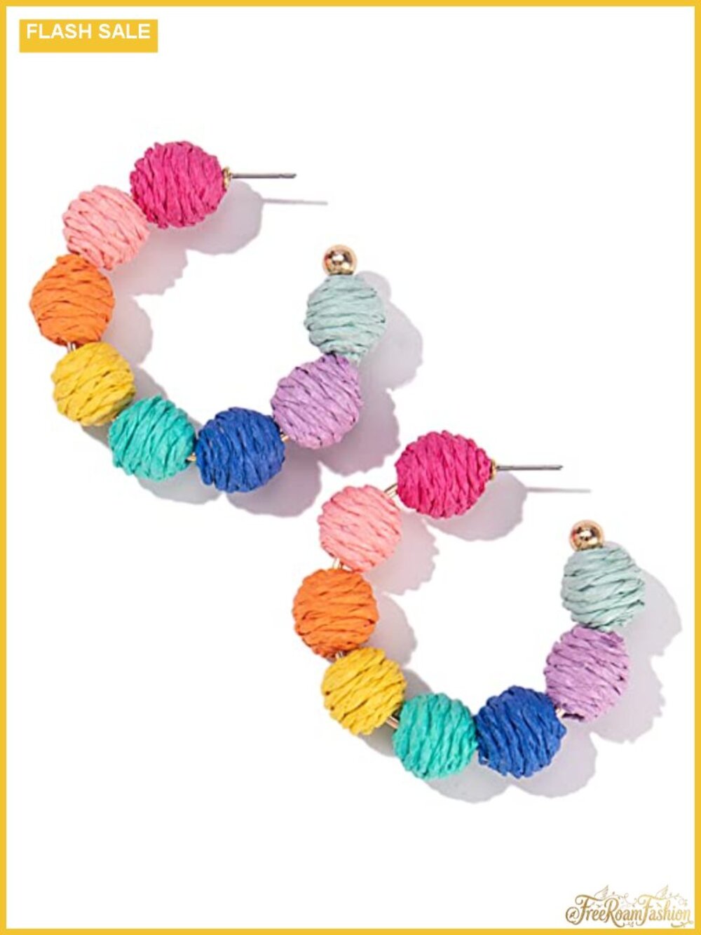 Raffia Beaded Hoop Earrings Boho Statement Summer Beach Jewelry